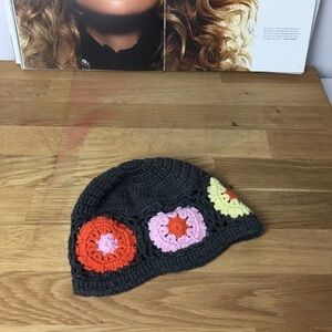 2H Knits Girls Cotton Crochet Flower Beanie Hat Boho Y2K Size M